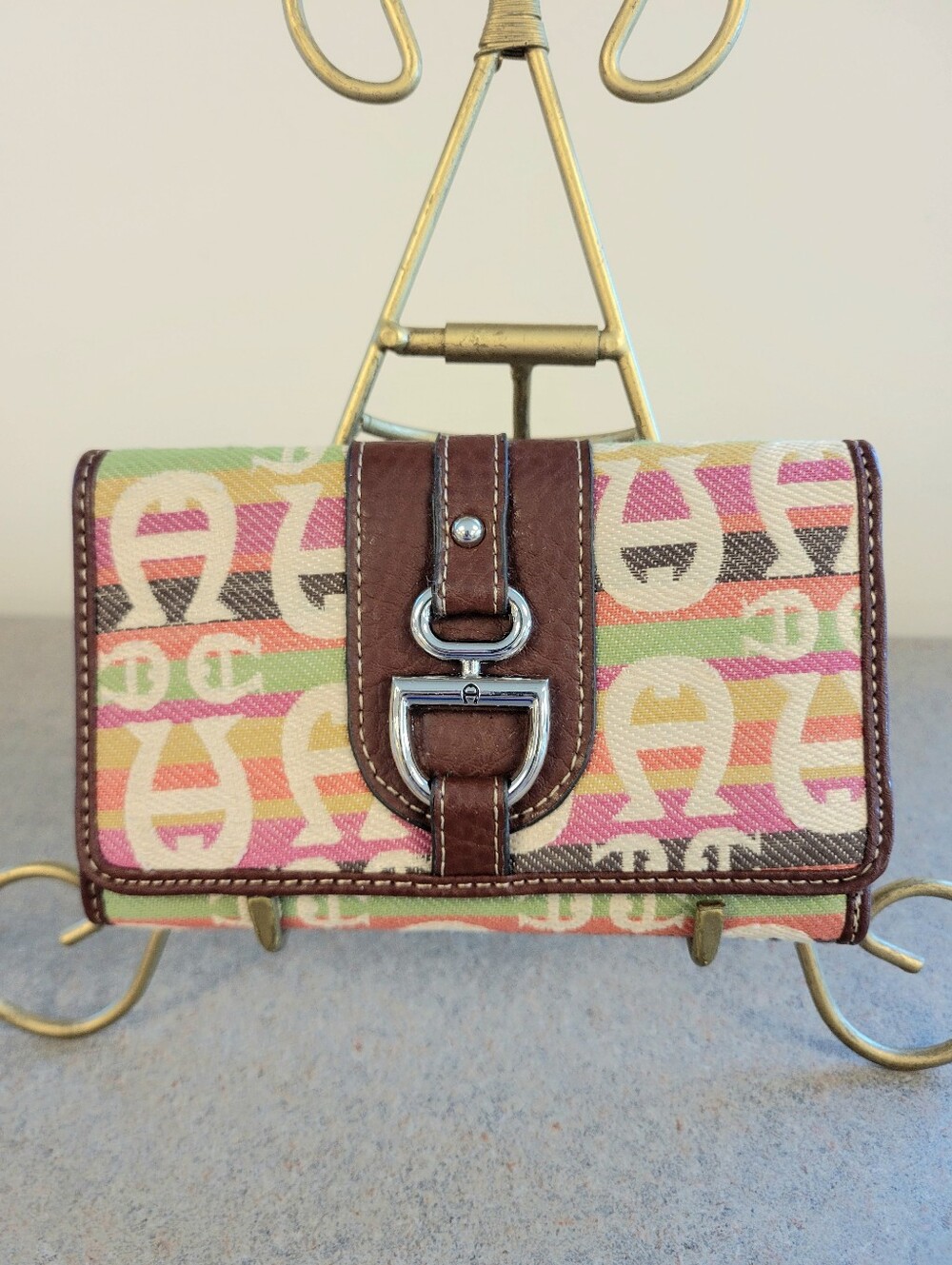 Small Etienne Aigner Monogram Print Continental Wallet - Never Used